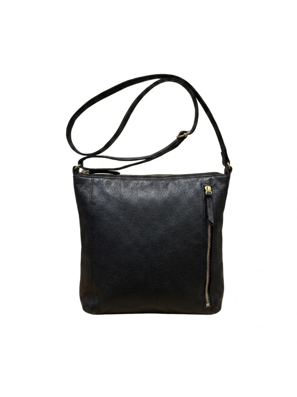 Fossil Black Pebbled Leather Crossbody Bag with Gold Zip Accent Boho Chic